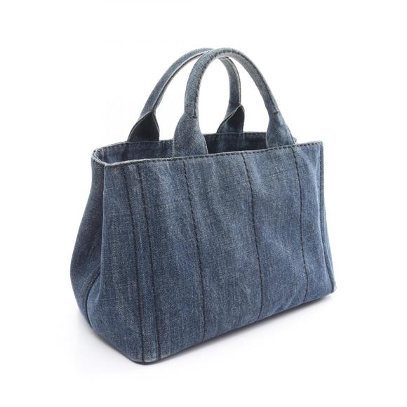 Prada Denim Bag Tote Navy Canapa - Picture 1 of 8